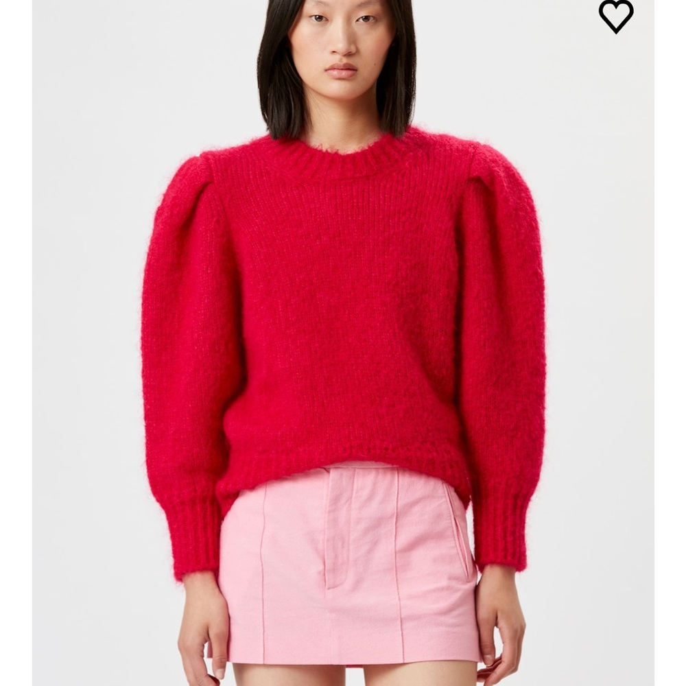 Isabel Marant Red Puff-Sleeve Mohair Blend Sweater